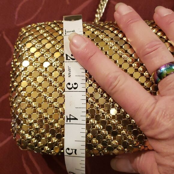 Vintage Goldtone Mesh Box Clutch Purse - Picture 9 of 11